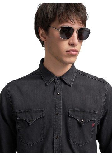 Replay CRNA DENIM KOŠULJA U VESTERN STILU - 5