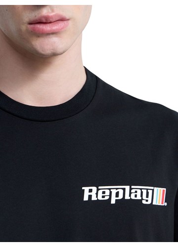 Replay CRNA PAMUČNA MAJICA S GRAFIČKIM LOGOTIPOM - 5