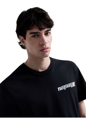 Replay CRNA PAMUČNA MAJICA S GRAFIČKIM LOGOTIPOM - 6