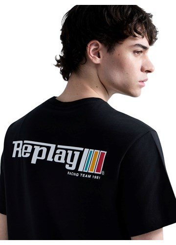 Replay CRNA PAMUČNA MAJICA S GRAFIČKIM LOGOTIPOM - 7