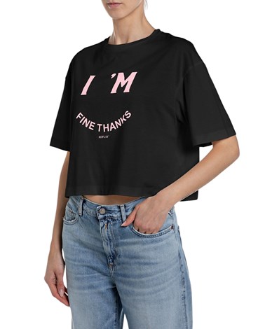 Replay crna kraća majica s printom i'm fine