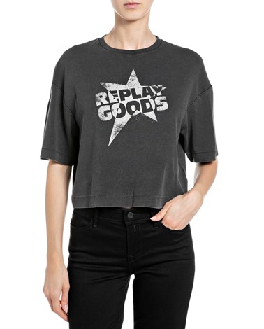 Replay crna kraća majica s printom zvijezde i natpisom