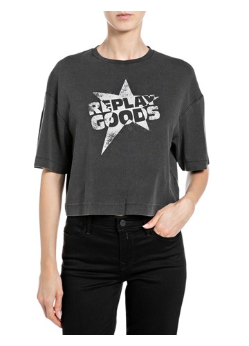 Replay CRNA KRAĆA MAJICA S PRINTOM ZVIJEZDE I NATPISOM - 1