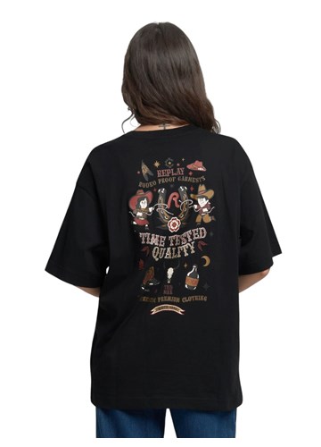 Replay CRNA MAJICA BOYFIT KROJA S WESTERN PRINTOM - 3
