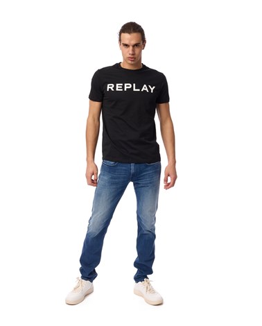 Replay crna majica kratkih rukava s classic replay printom