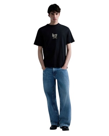 Replay crna majica kratkih rukava s koktel printom