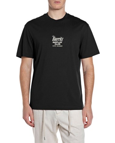 Replay crna majica kratkih rukava s koktel printom