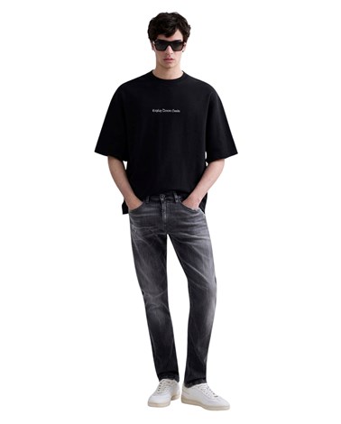 Replay crna majica kratkih rukava s natpisom replay denim goods