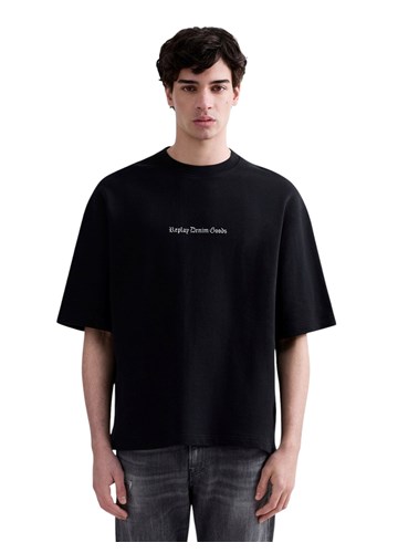 Replay CRNA MAJICA KRATKIH RUKAVA S NATPISOM REPLAY DENIM GOODS - 2