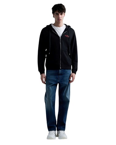 Replay crna majica od frotira s kapuljačom i zatvaračem