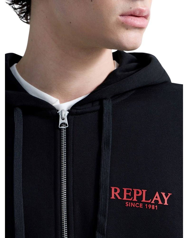 Replay CRNA MAJICA OD FROTIRA S KAPULJAČOM I ZATVARAČEM - 7