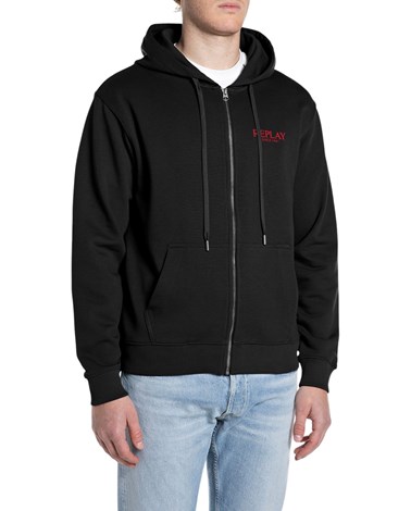 Replay crna majica od frotira s kapuljačom i zatvaračem