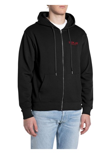 Replay CRNA MAJICA OD FROTIRA S KAPULJAČOM I ZATVARAČEM - 1