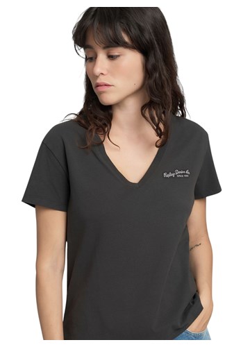 Replay CRNA MAJICA OD ŽERSEJA S V IZREZOM - 5