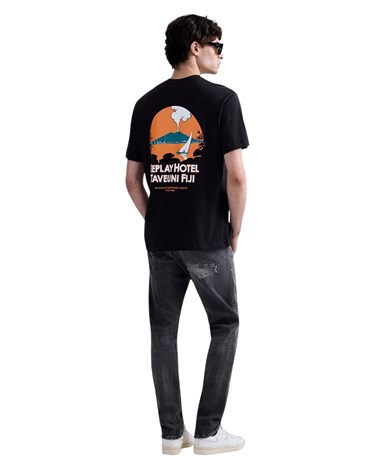 Replay crna majica opuštenog kroja s fiji printom