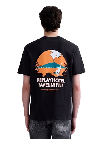 Replay CRNA MAJICA OPUŠTENOG KROJA S FIJI PRINTOM - 3