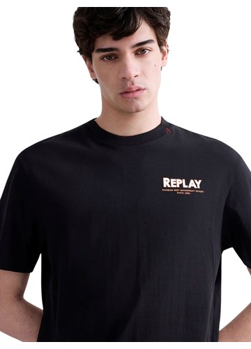 Replay CRNA MAJICA OPUŠTENOG KROJA S FIJI PRINTOM - 5