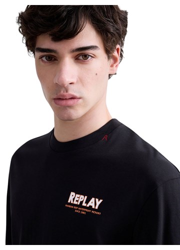 Replay CRNA MAJICA OPUŠTENOG KROJA S FIJI PRINTOM - 6