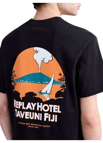 Replay CRNA MAJICA OPUŠTENOG KROJA S FIJI PRINTOM - 7