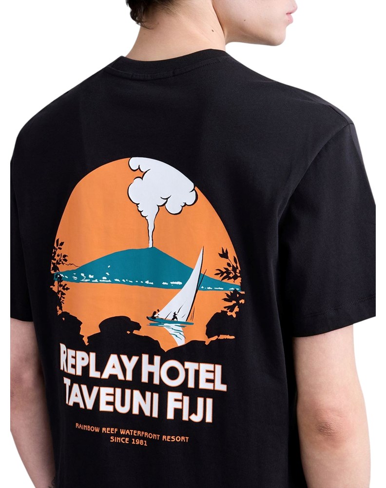 Replay CRNA MAJICA OPUŠTENOG KROJA S FIJI PRINTOM - 7