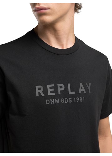 Replay CRNA MAJICA S GUMIRANIM REPLAY NATPISOM - 4