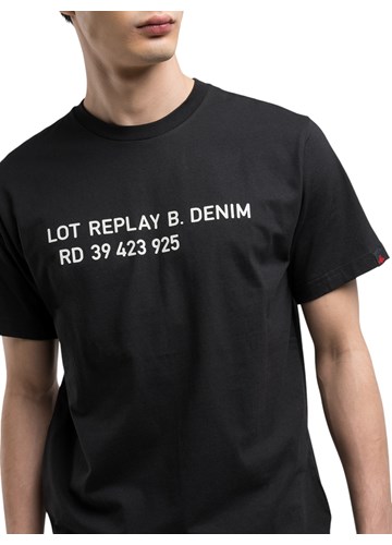 Replay CRNA MAJICA S PRINTOM LOT REPLAY DENIM - 5