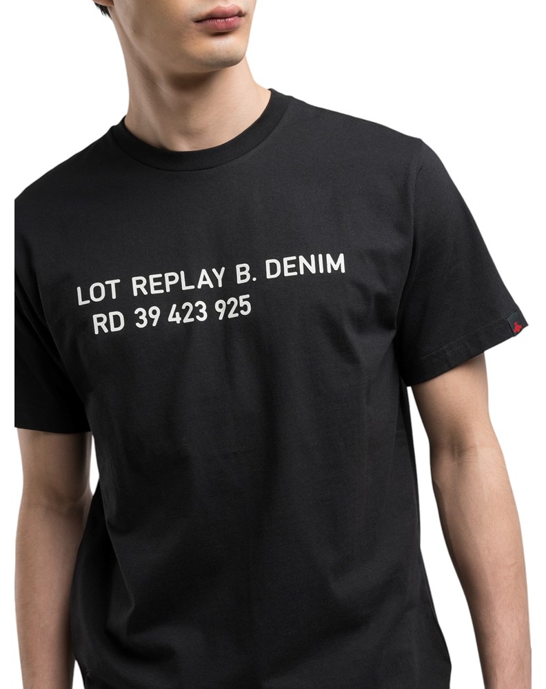 Replay CRNA MAJICA S PRINTOM LOT REPLAY DENIM - 5