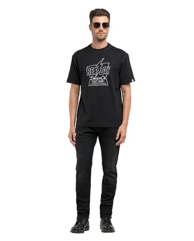 M3235  22662 Replay crna majica s printom munje i natpisom replay denim Replay crna majica s printom munje i natpisom replay denim