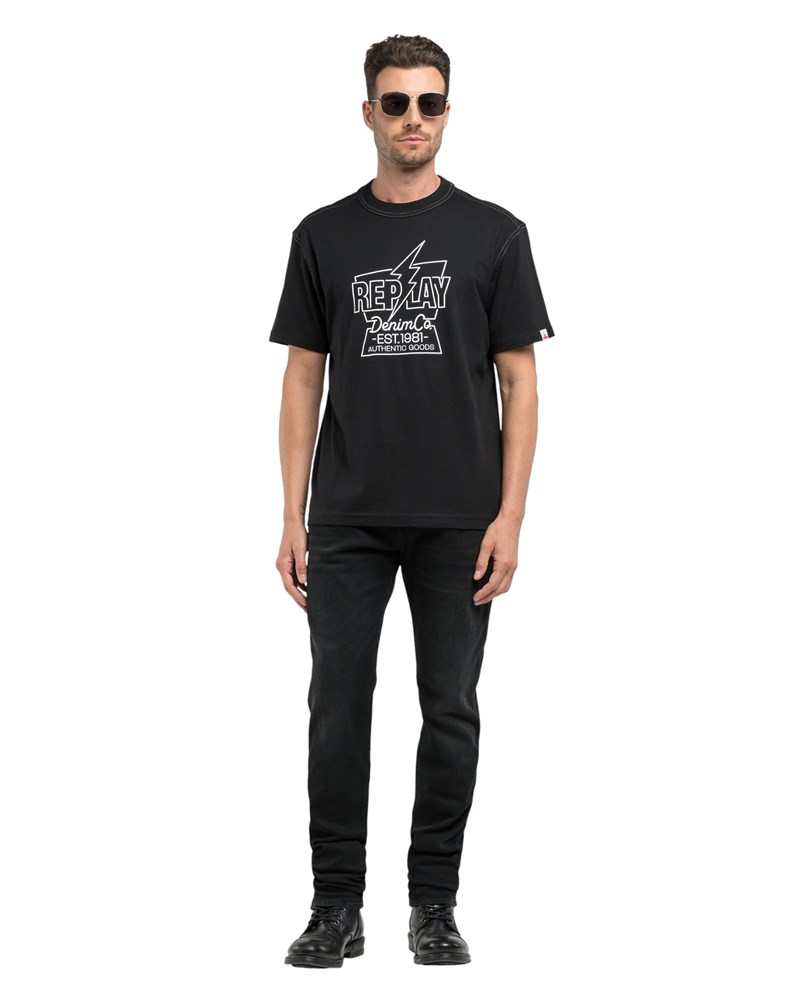 Replay CRNA MAJICA S PRINTOM MUNJE I NATPISOM REPLAY DENIM - 1