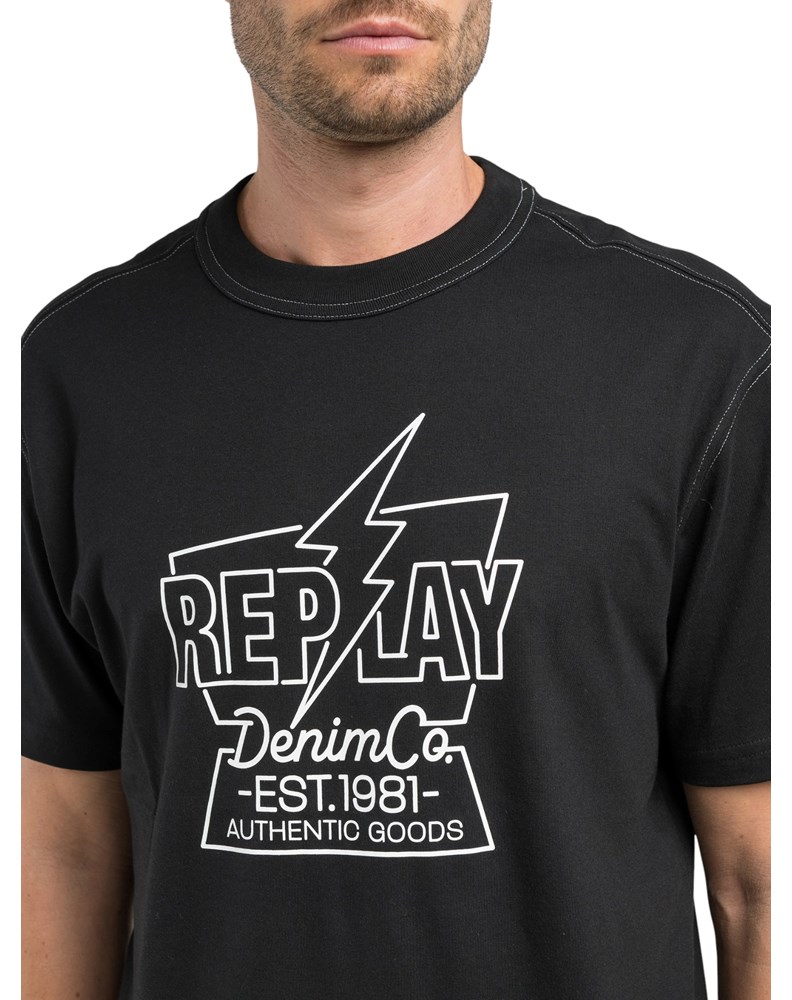 Replay CRNA MAJICA S PRINTOM MUNJE I NATPISOM REPLAY DENIM - 3