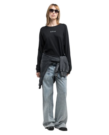 Replay crna majica s raglan rukavima