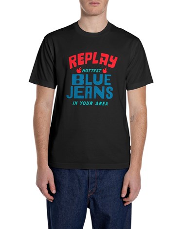 Replay crna majica s retro logotipom replay blue jeans