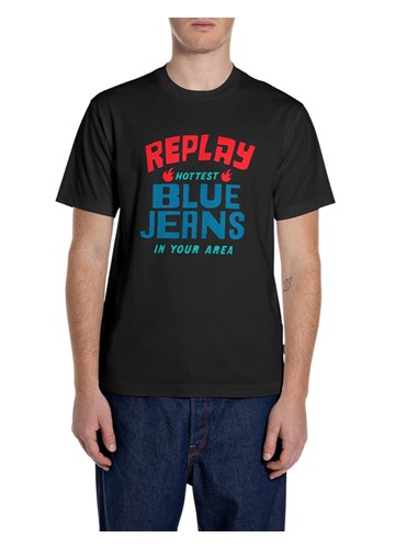 Replay CRNA MAJICA S RETRO LOGOTIPOM REPLAY BLUE JEANS - 1