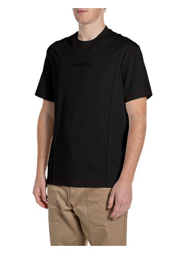 Replay CRNA MAJICA S UZDUŽNIM ŠAVOVIMA I NATPISOM NA PRSIMA - 1