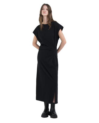 Replay crna maxi haljina s kratkim prorezom i naborima