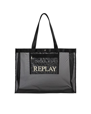 Replay crna mrežasta shopper torba s logom