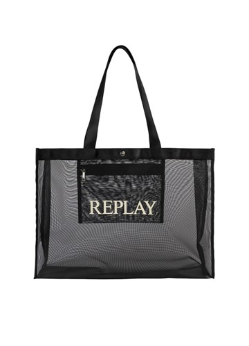 Replay CRNA MREŽASTA SHOPPER TORBA S LOGOM - 1