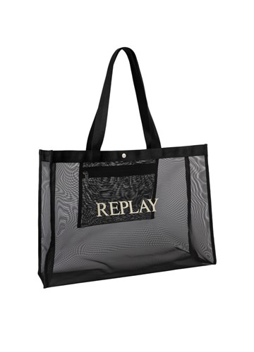 Replay CRNA MREŽASTA SHOPPER TORBA S LOGOM - 2