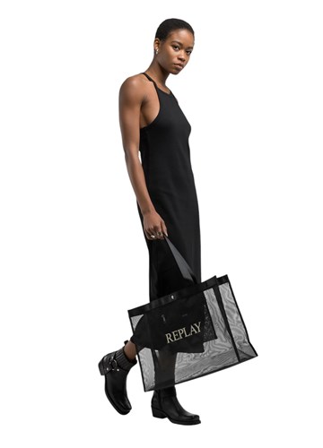 Replay CRNA MREŽASTA SHOPPER TORBA S LOGOM - 4