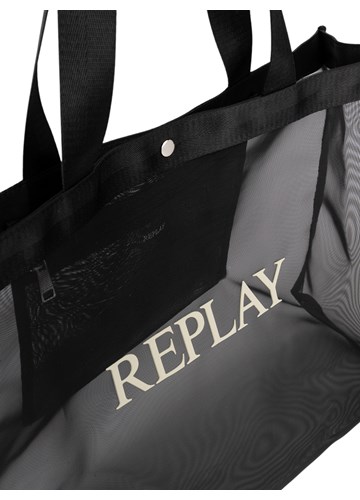 Replay CRNA MREŽASTA SHOPPER TORBA S LOGOM - 5