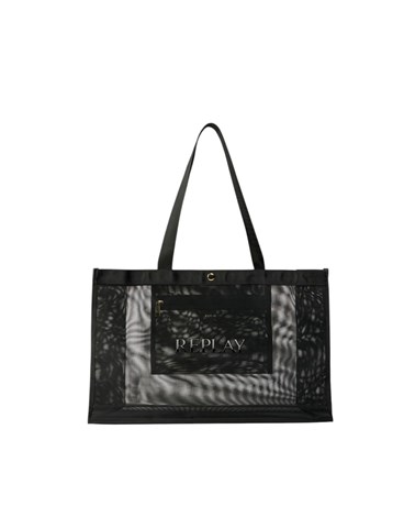 Replay crna mrežasta shopper torba s natpisom