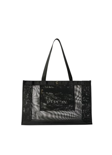 Replay CRNA MREŽASTA SHOPPER TORBA S NATPISOM - 1