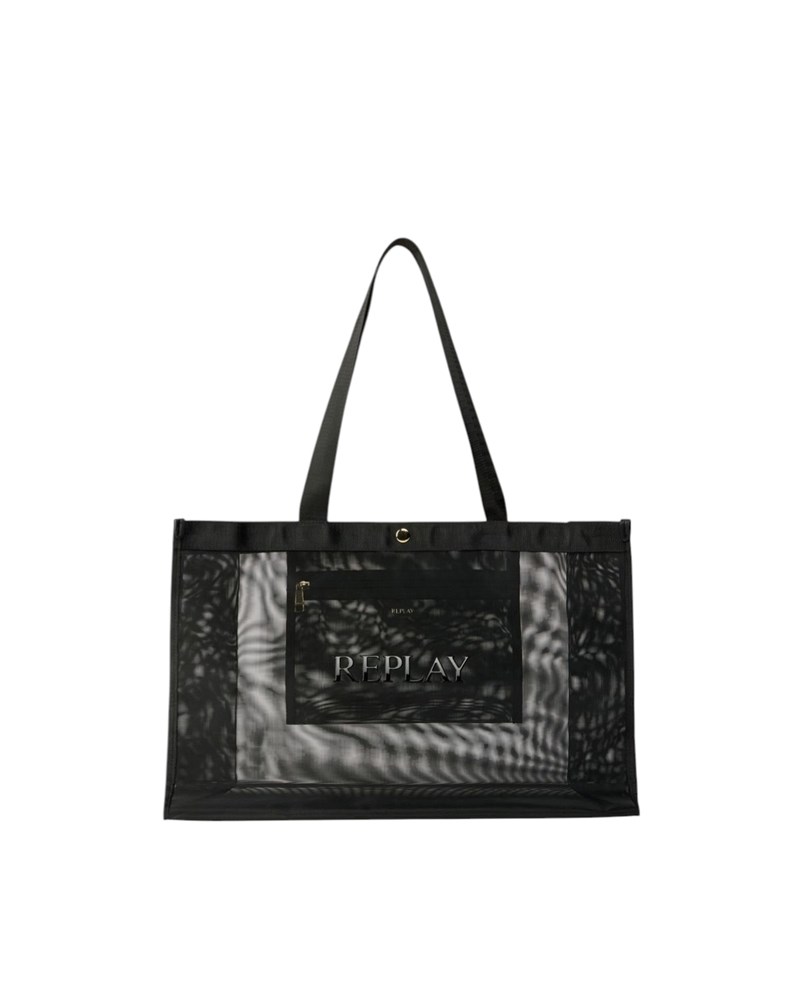 Replay CRNA MREŽASTA SHOPPER TORBA S NATPISOM - 1