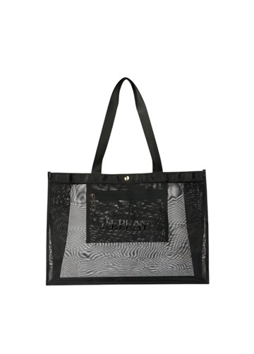 Replay CRNA MREŽASTA SHOPPER TORBA S NATPISOM - 2
