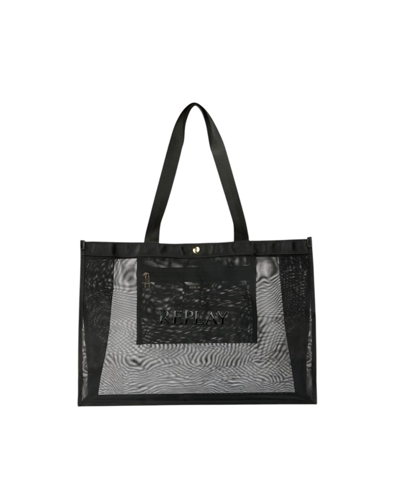 Replay CRNA MREŽASTA SHOPPER TORBA S NATPISOM - 2