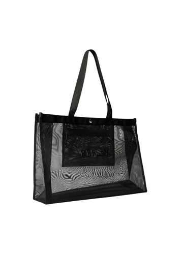 Replay CRNA MREŽASTA SHOPPER TORBA S NATPISOM - 3