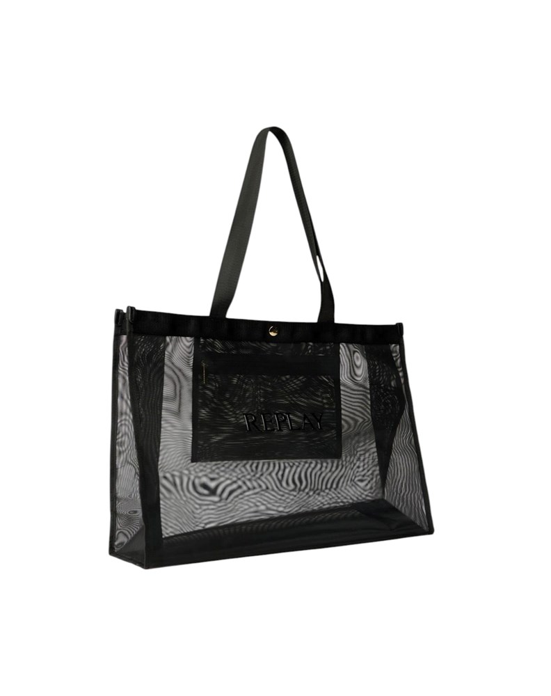 Replay CRNA MREŽASTA SHOPPER TORBA S NATPISOM - 3