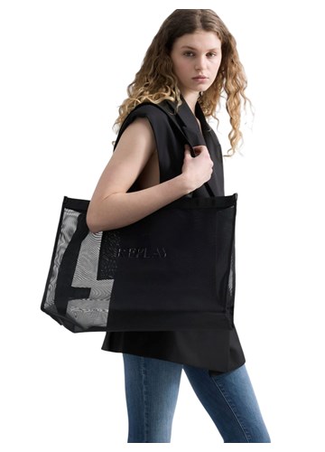 Replay CRNA MREŽASTA SHOPPER TORBA S NATPISOM - 4