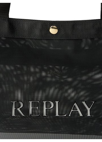 Replay CRNA MREŽASTA SHOPPER TORBA S NATPISOM - 5