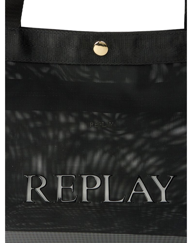 Replay CRNA MREŽASTA SHOPPER TORBA S NATPISOM - 5